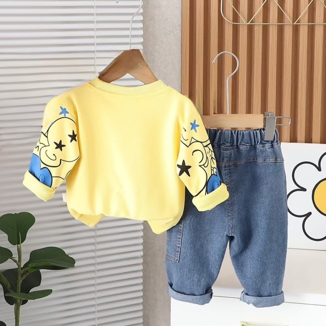 Boy's Cotton Full Sleeves Teddy Printed Sweatshirt and Pant Set in Yellow (YellowHSYUZ)