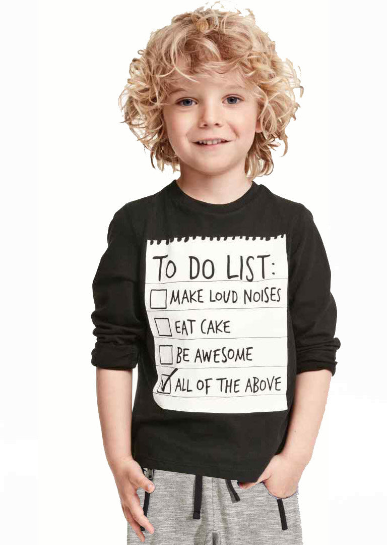 Boy's Black Text Print Full-Sleeve T-Shirt & Pants Set