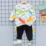 Boy's White Dino Print T-Shirt & Shorts Set
