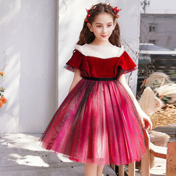 Googogaaga Girl's Polycotton Knee Length Dress in Wine Red Color