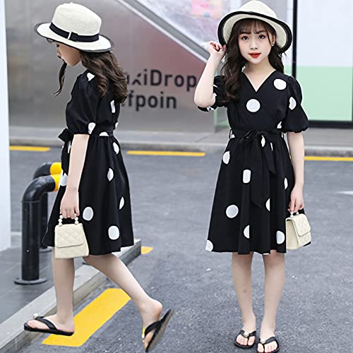 Girl's Black Polka Dot Knee-Length Dress