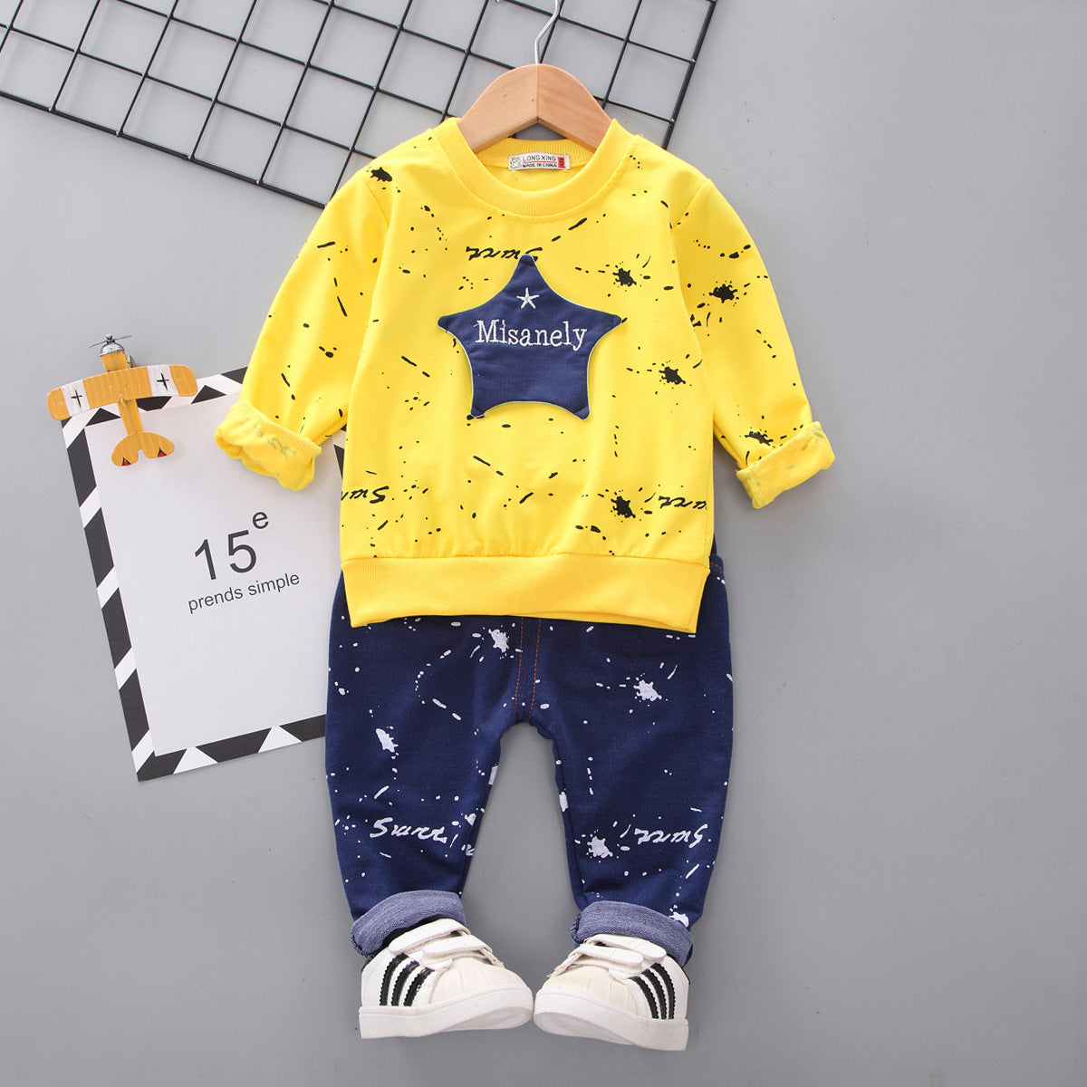 Boy's Yellow Star Print Sweatshirt & Joggers Set