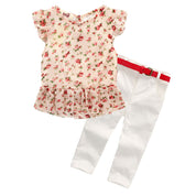 Girl's Beige Floral Top & Pants Set