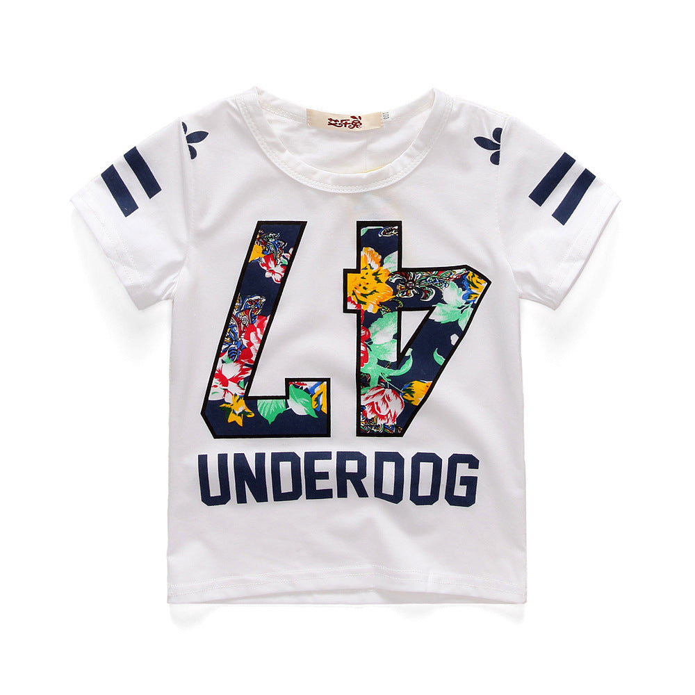 Boy's White Rabbit Print Half-Sleeve T-Shirt & Shorts Set