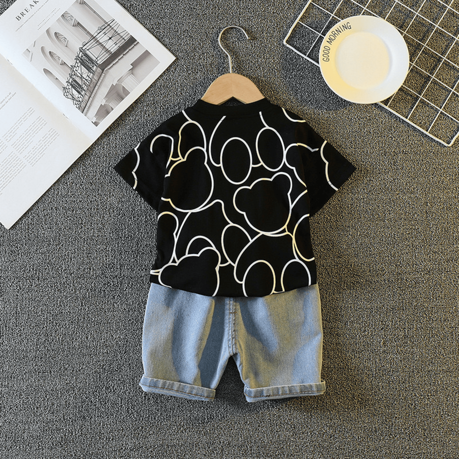 Boys Cotton Half Sleeves Tee & Shorts Set Pack of 2  - Urban Black & Super Dino