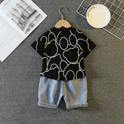 Boys Cotton Half Sleeves Tee & Shorts Set Pack of 2  - Urban Black & Super Dino