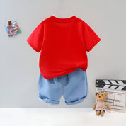 Boys Cotton Half Sleeves Tee & Shorts Set Pack of 2  - Black Urban & Red Rainbow