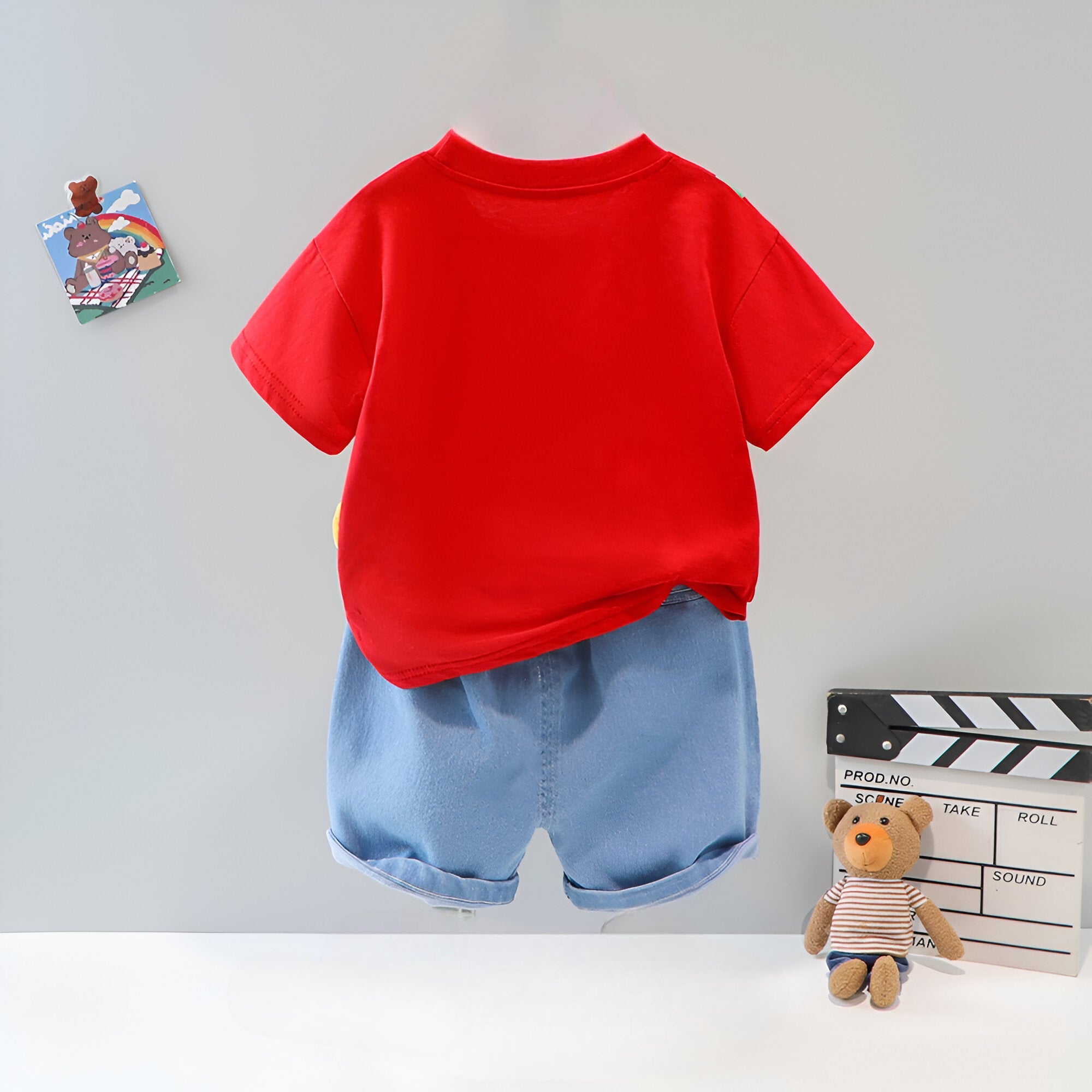 Boys Cotton Half Sleeves Tee & Shorts Set Pack of 2  - Black Urban & Red Rainbow