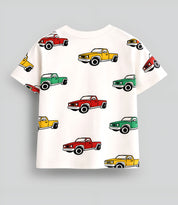 Boy's Car Print Half-Sleeve T-Shirt - White