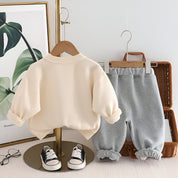 Boy's Cream Dino Print Sweatshirt & Pants numar