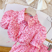 Girl's Half Sleeves  Printed Shirt And skirt in Pink (Pinkshirtskirt)