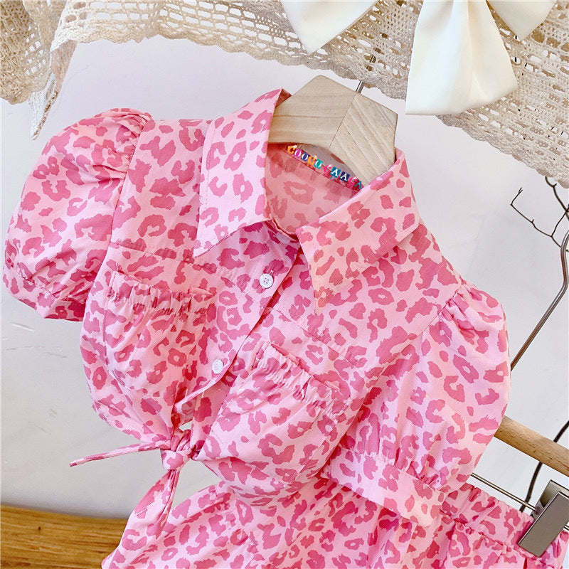 Girl's Half Sleeves  Printed Shirt And skirt in Pink (Pinkshirtskirt)