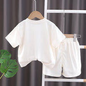 Boy's Cream Teddy Print T-Shirt & Shorts Set