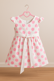 Girl's Pink Polka Princess Bow Dress