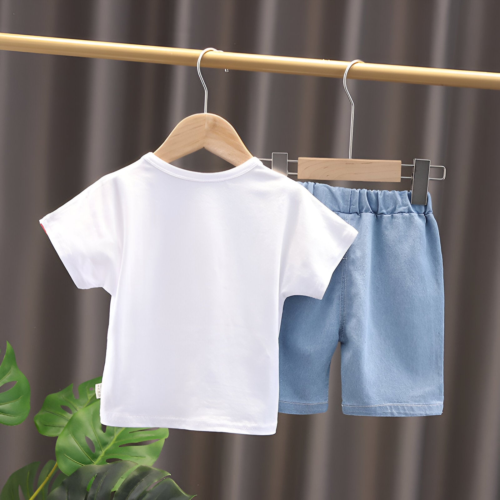 Boys Cotton Half Sleeves Tee & Shorts Set Pack of 2  - Red Teddy & White Rainbow