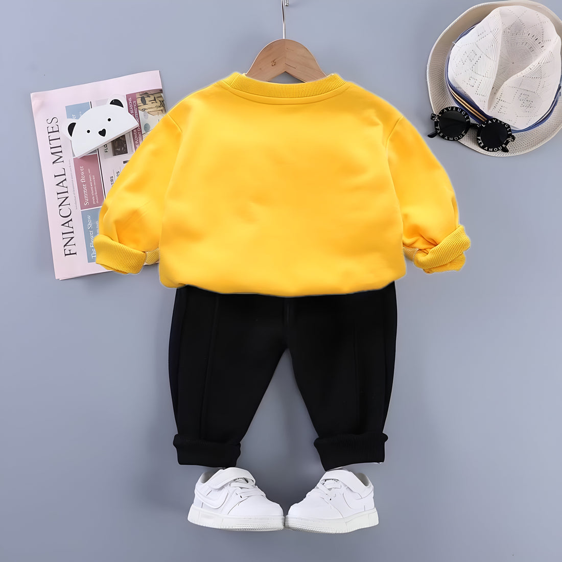 Boy's Cotton Full Sleeves Sweatshirt and Pant Set in Yellow (YellowEmoji)