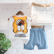 Boy's White Bear Print Sleeveless T-Shirt & Shorts