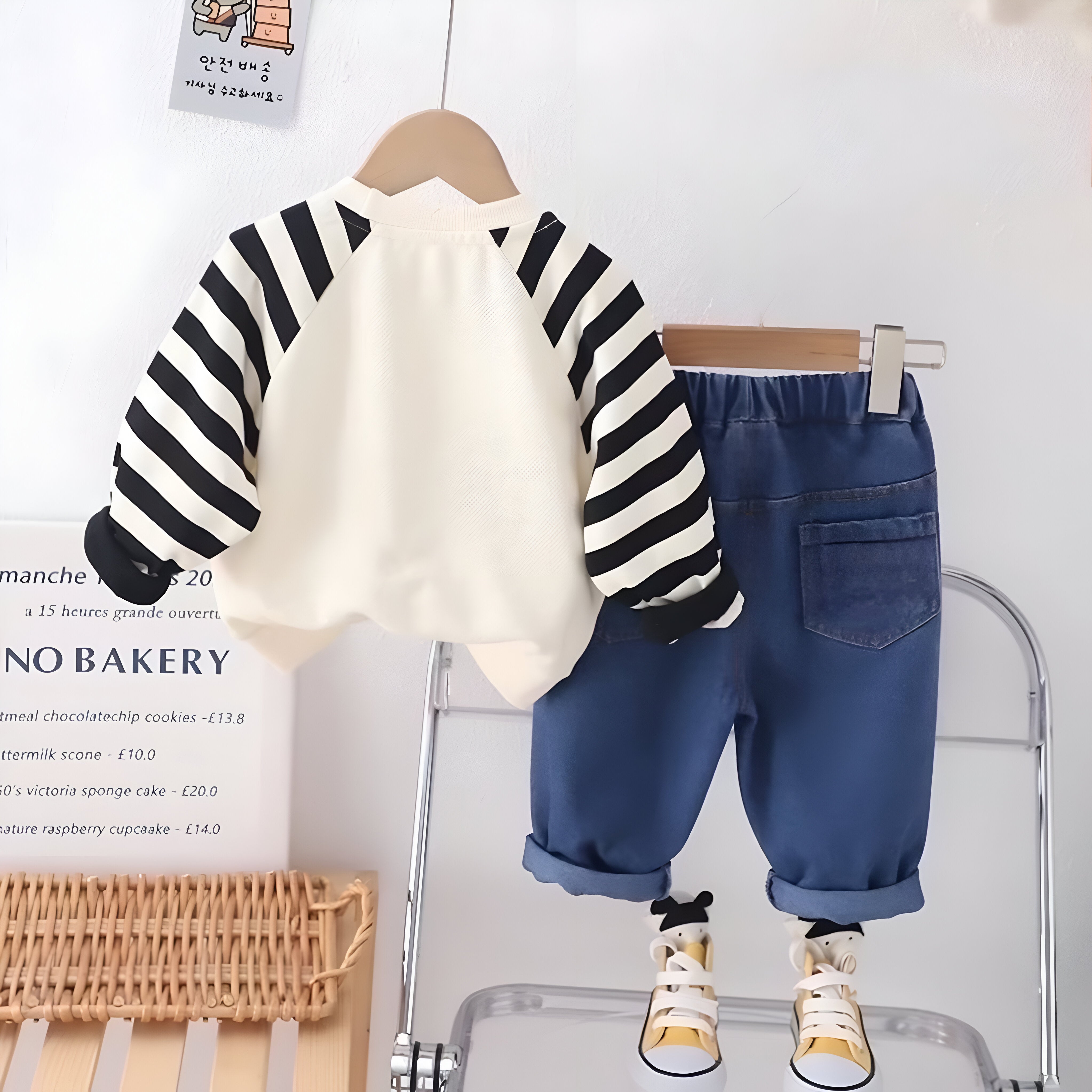 Boy's Cotton Knit Light Winter Full Sleeves Dog Print Sweatshirt & Pants Set - Cream