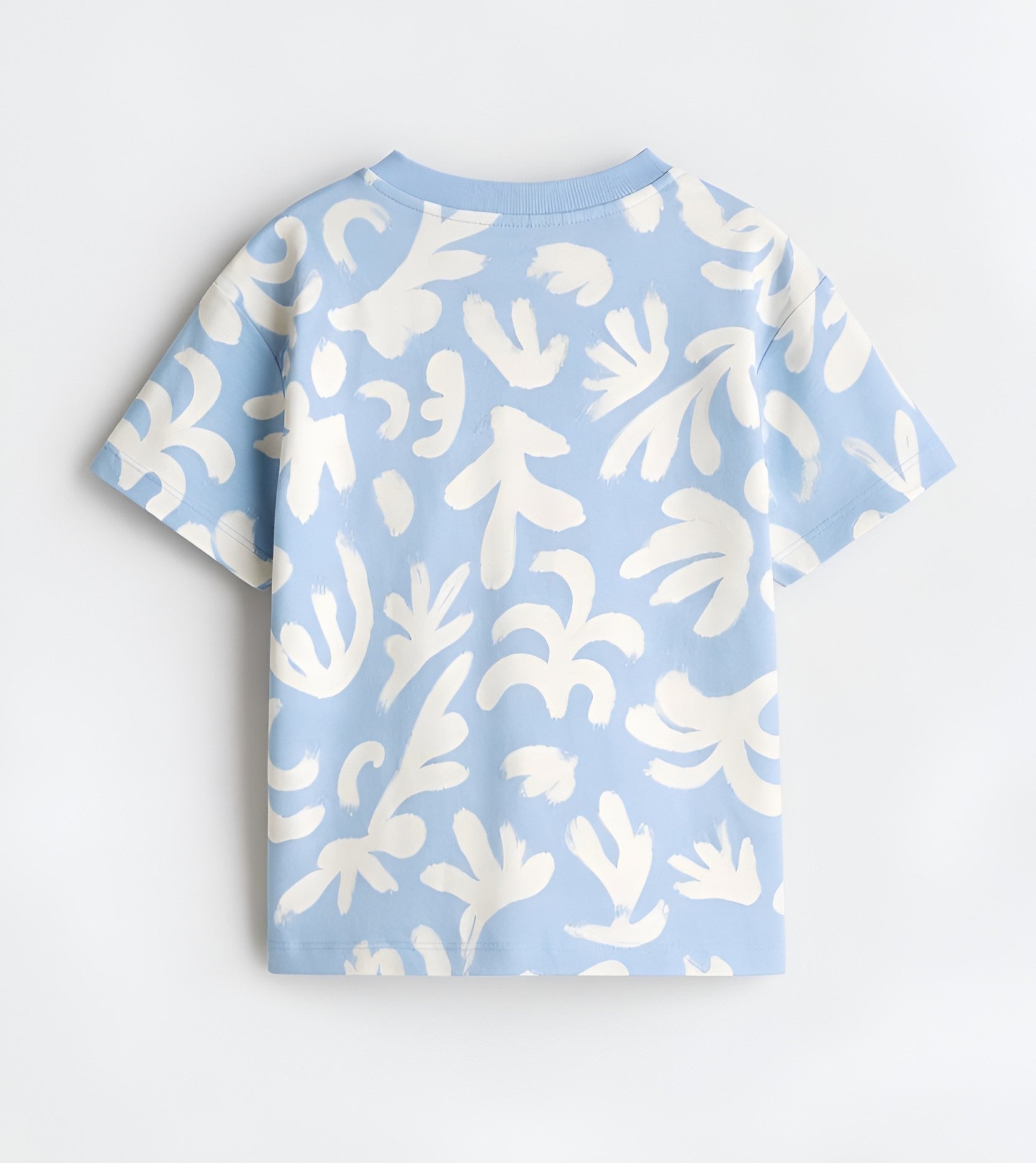 Boy's Leaf Print Half-Sleeve T-Shirt - Blue