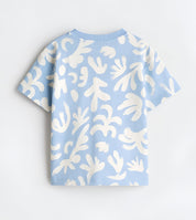 Boy's Leaf Print Half-Sleeve T-Shirt - Blue