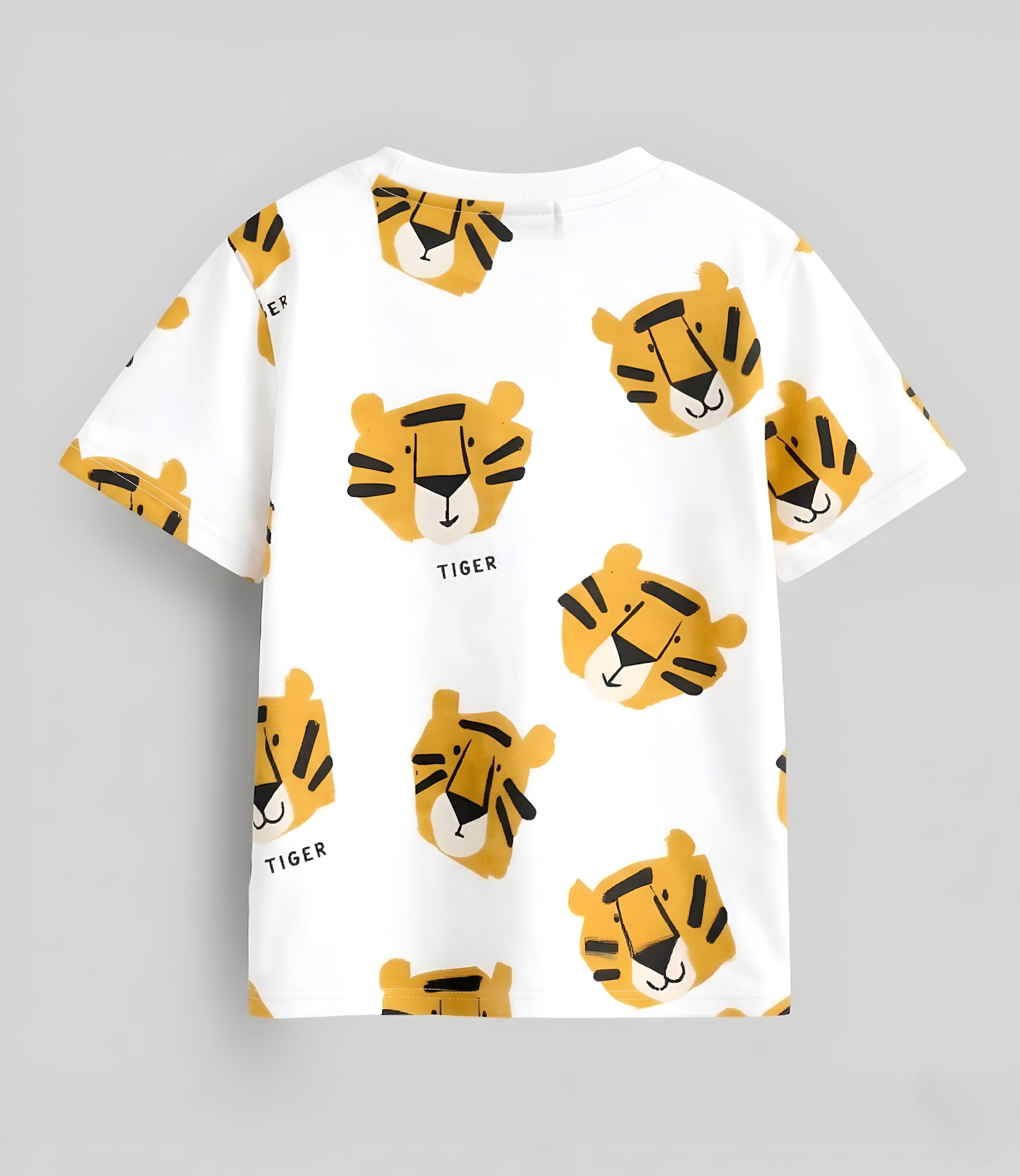 Boy's Tiger Print Half-Sleeve T-Shirt - White