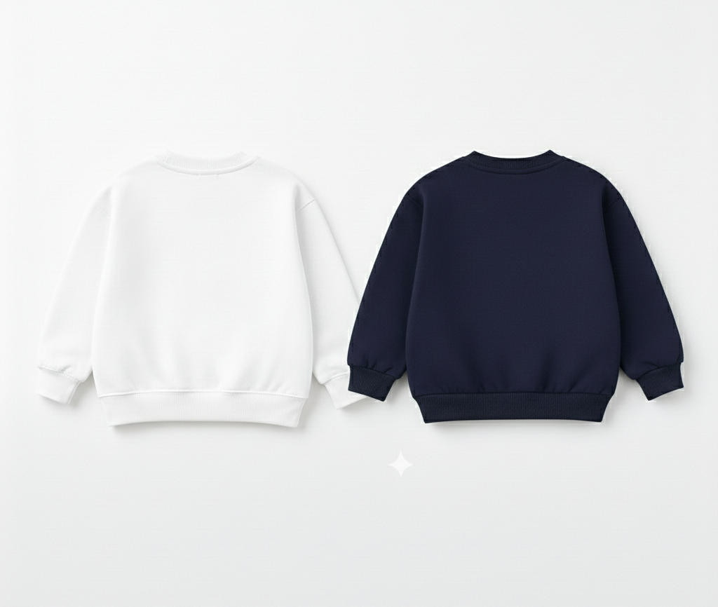 Girl's Cotton Full Sleeves Printed Sweatshirt Set Pack of 2 - White & Navy