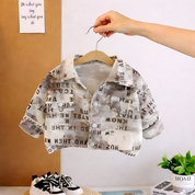 Boy's Cotton MIni Text Printed Shirt With Pant Set - Brown
