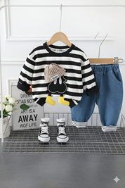 Boy's Cotton Teddy Printed Sweatshirt With Joggers Set - Black