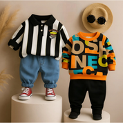 Boys Cotton Winter Wear Pack of 2 Outfits - Black Day food & Orange Letter