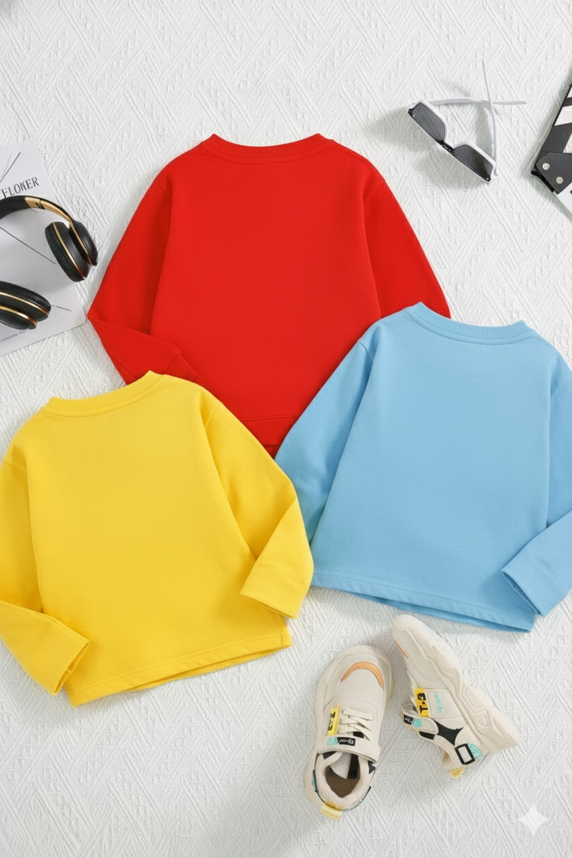 Boy's 3-Pack Awesome Print Cotton T-Shirts - Red, Yellow & Sky Blue