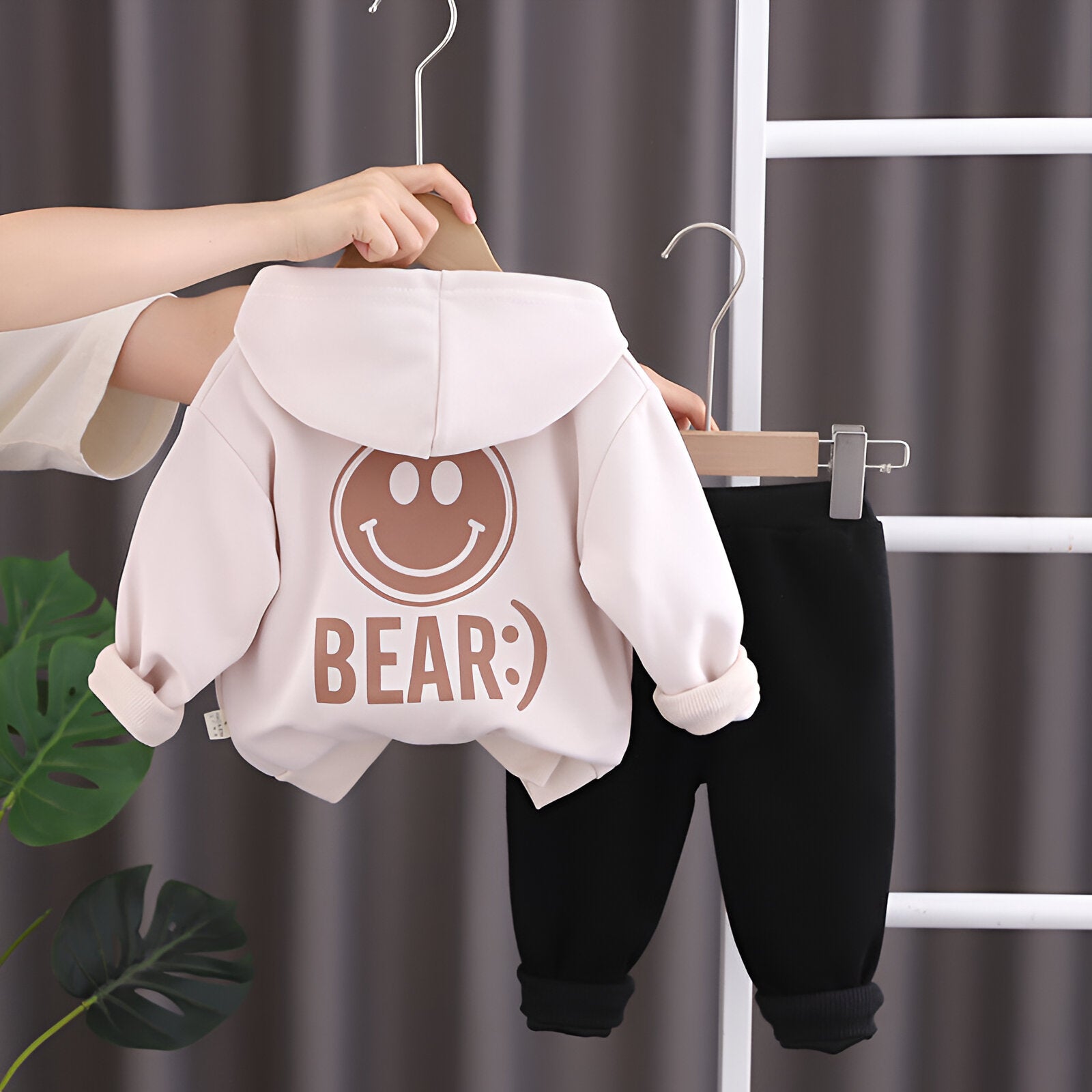 Boy's Cream Hoodie Sweatshirt & Pants Set