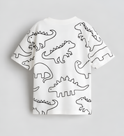 Boy's Dino Print Half-Sleeve T-Shirt - Black & White