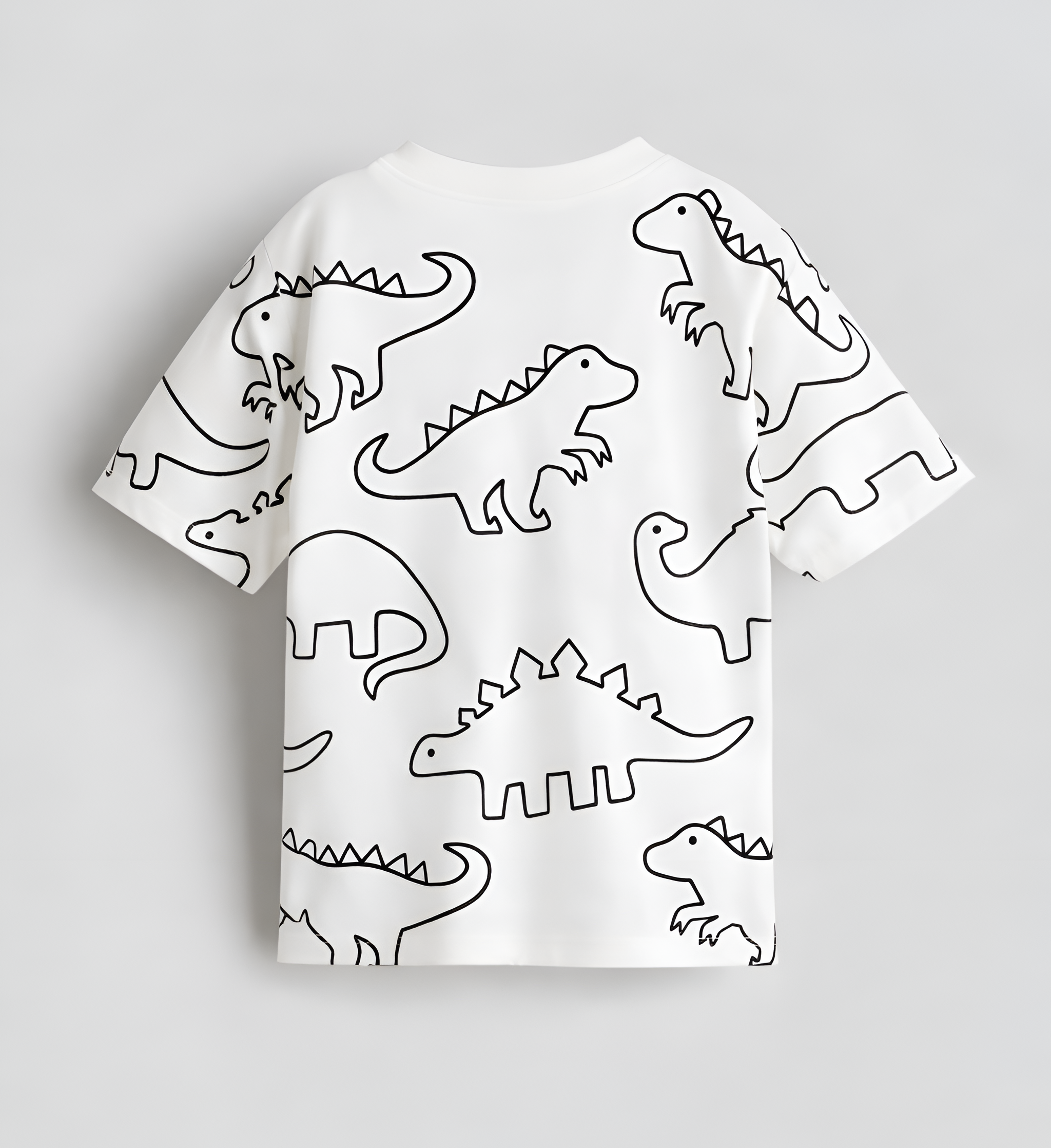 Boy's Dino Print Half-Sleeve T-Shirt - Black & White