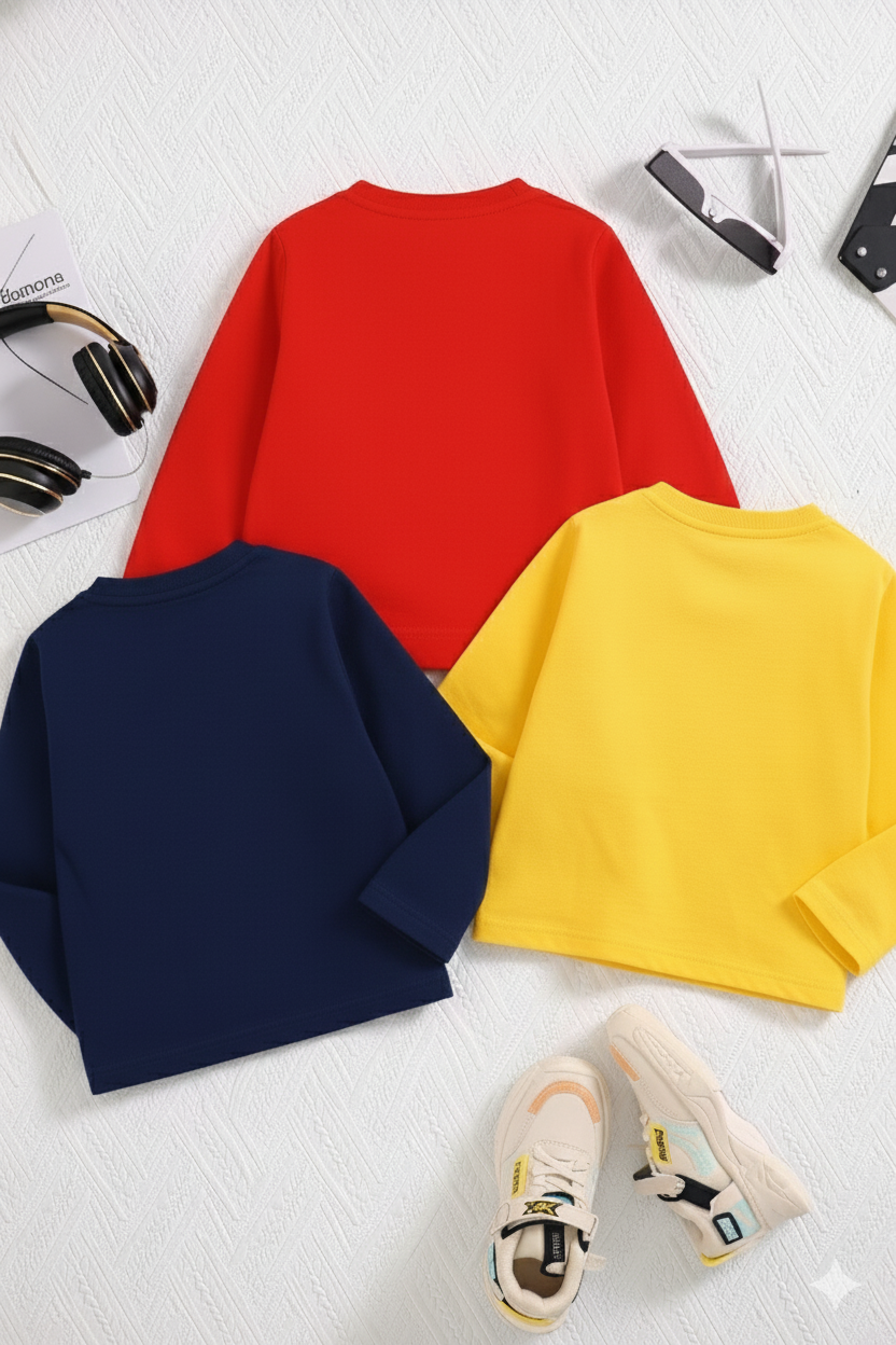 Boy's 3-Pack Awesome Print Cotton T-Shirts - Red, Yellow & Navy