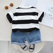Boy's White Text Print T-Shirt & Shorts Set