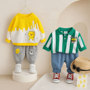 Boys Cotton Winter Wear Pack of 2 Outfits - Green Day food & New Yellow Print
