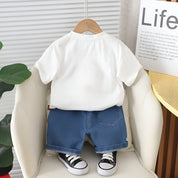 Boy's White Star Print T-Shirt & Shorts Set