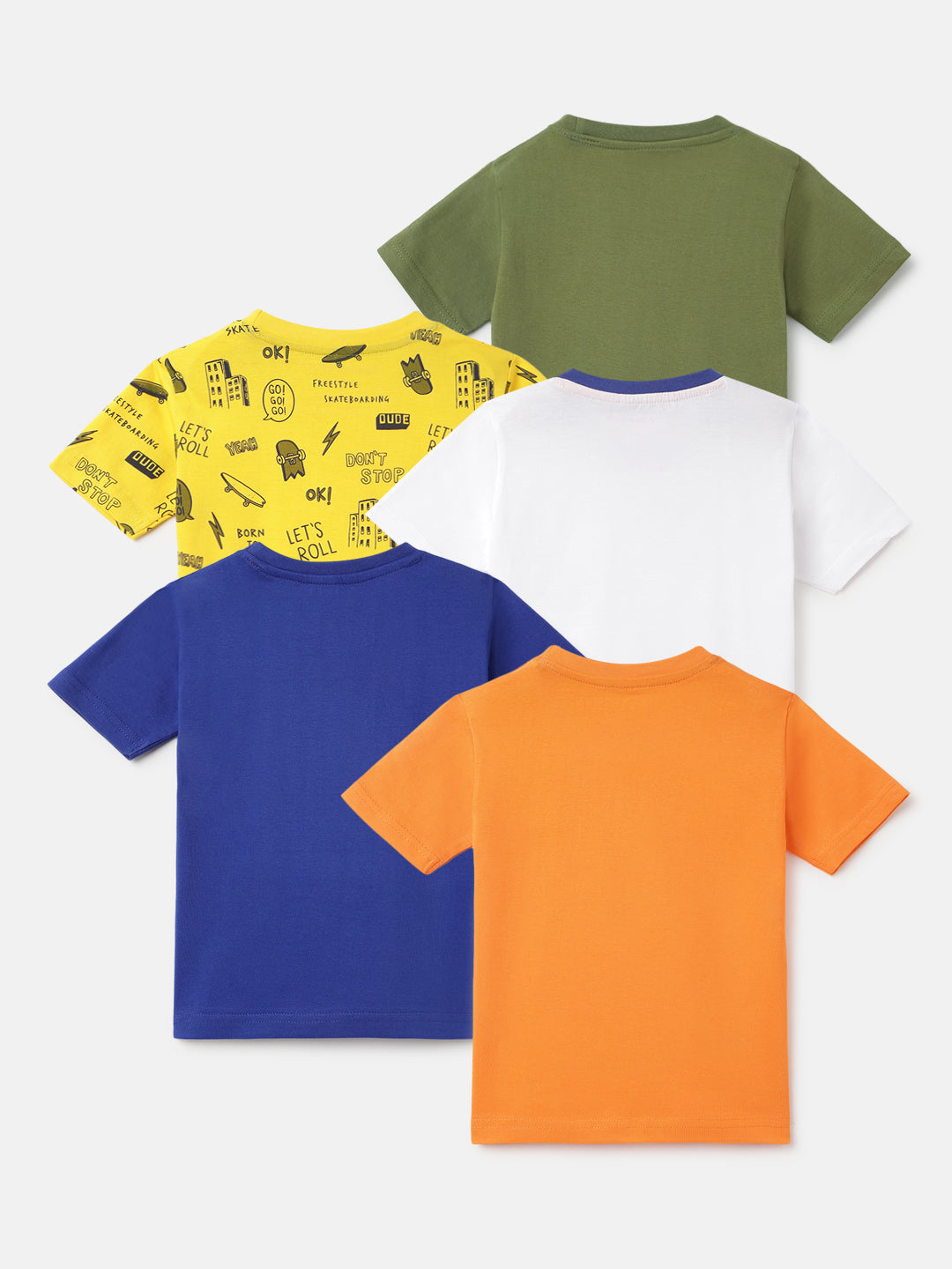 Boy's Cotton Printed Regular T-shirt For Toddalar Boy's Set of 5 Pcs. (WhiteGreenDino5Pack)