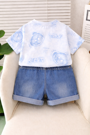 Boy's Blue Street Teddy Print T-Shirt & Shorts Set