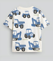 Boy's JCB Truck Print Half-Sleeve T-Shirt - White