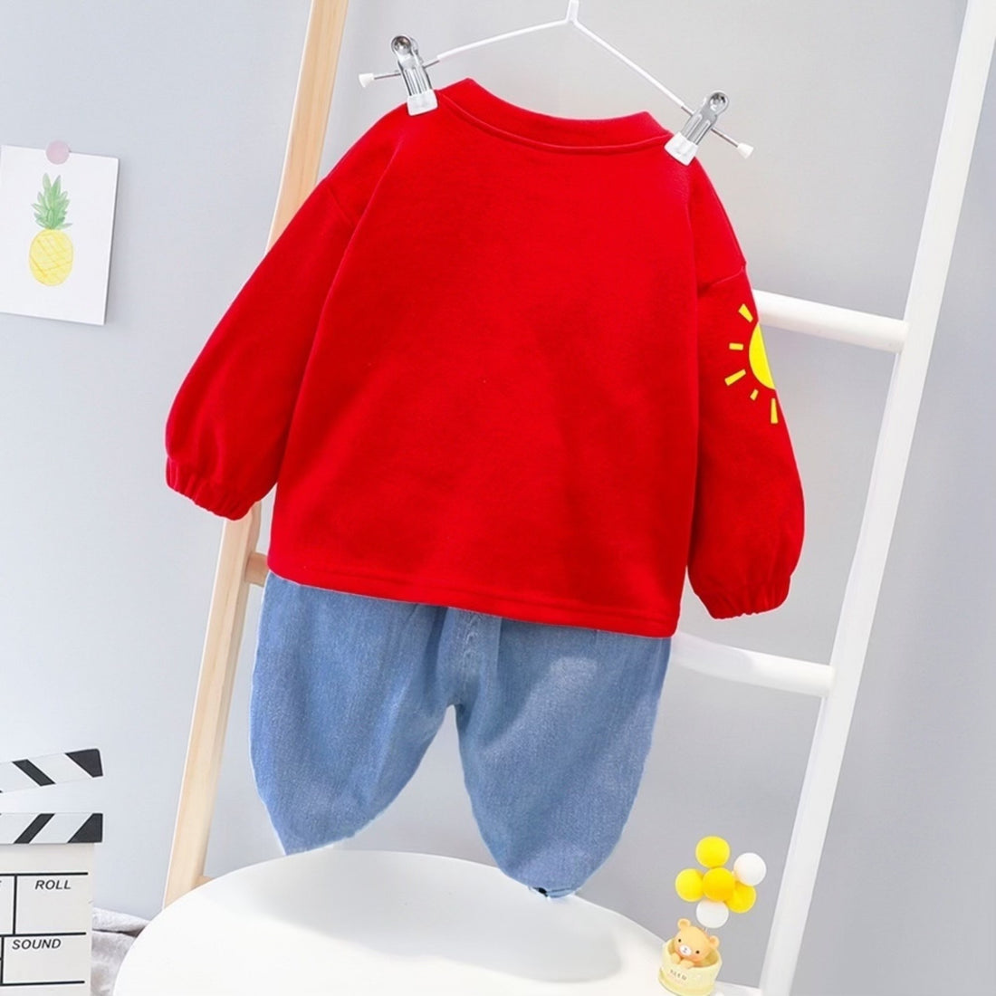 Boy's Cotton full Sleeves  Sweatshirt and Pant Set in Red Color (Red Rainbow)