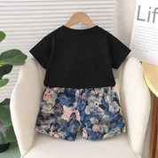 Boy's Cotton Bunny Print T-Shirt & Shorts Set - Black