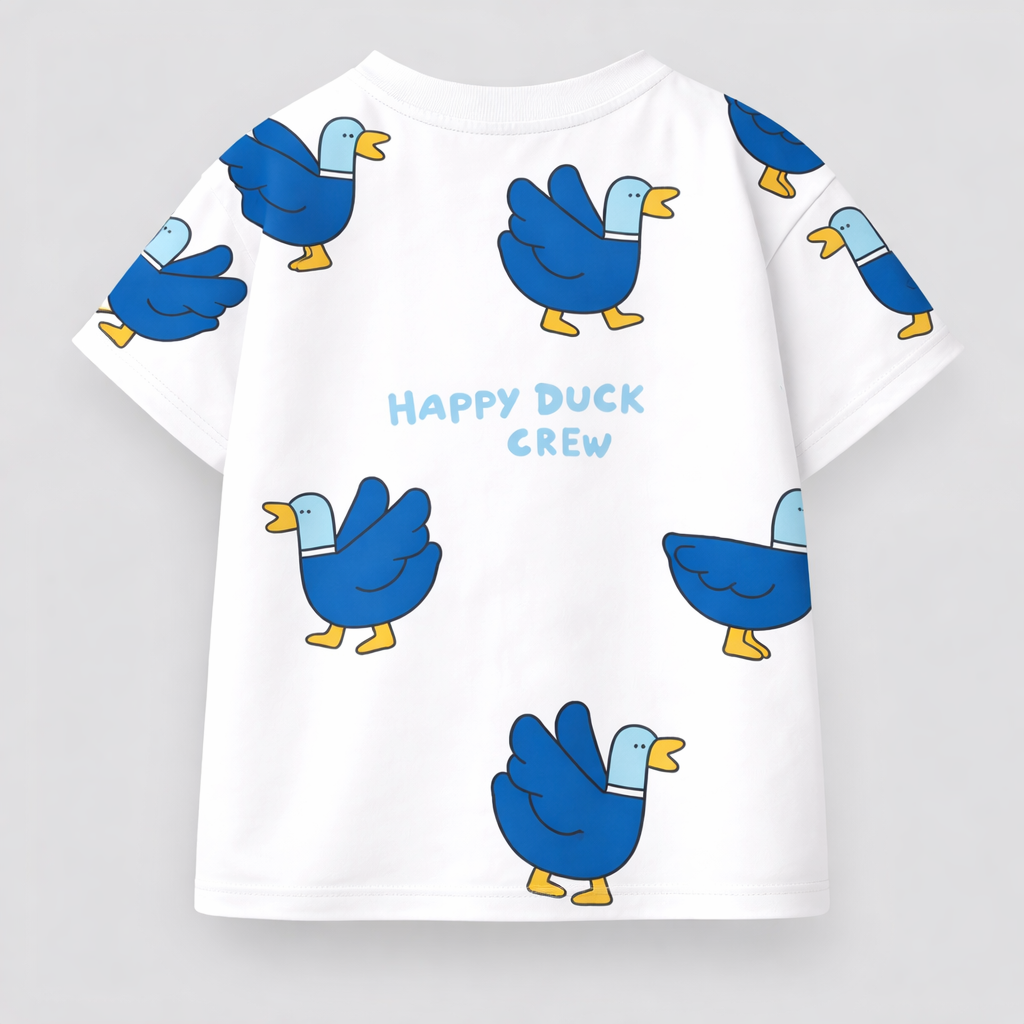 Boy's Happy Duck Print Half-Sleeve T-Shirt - Blue
