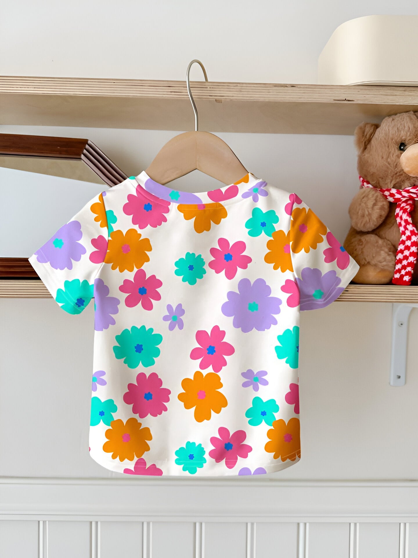 Girl's Multicolor Floral Half-Sleeve T-Shirt