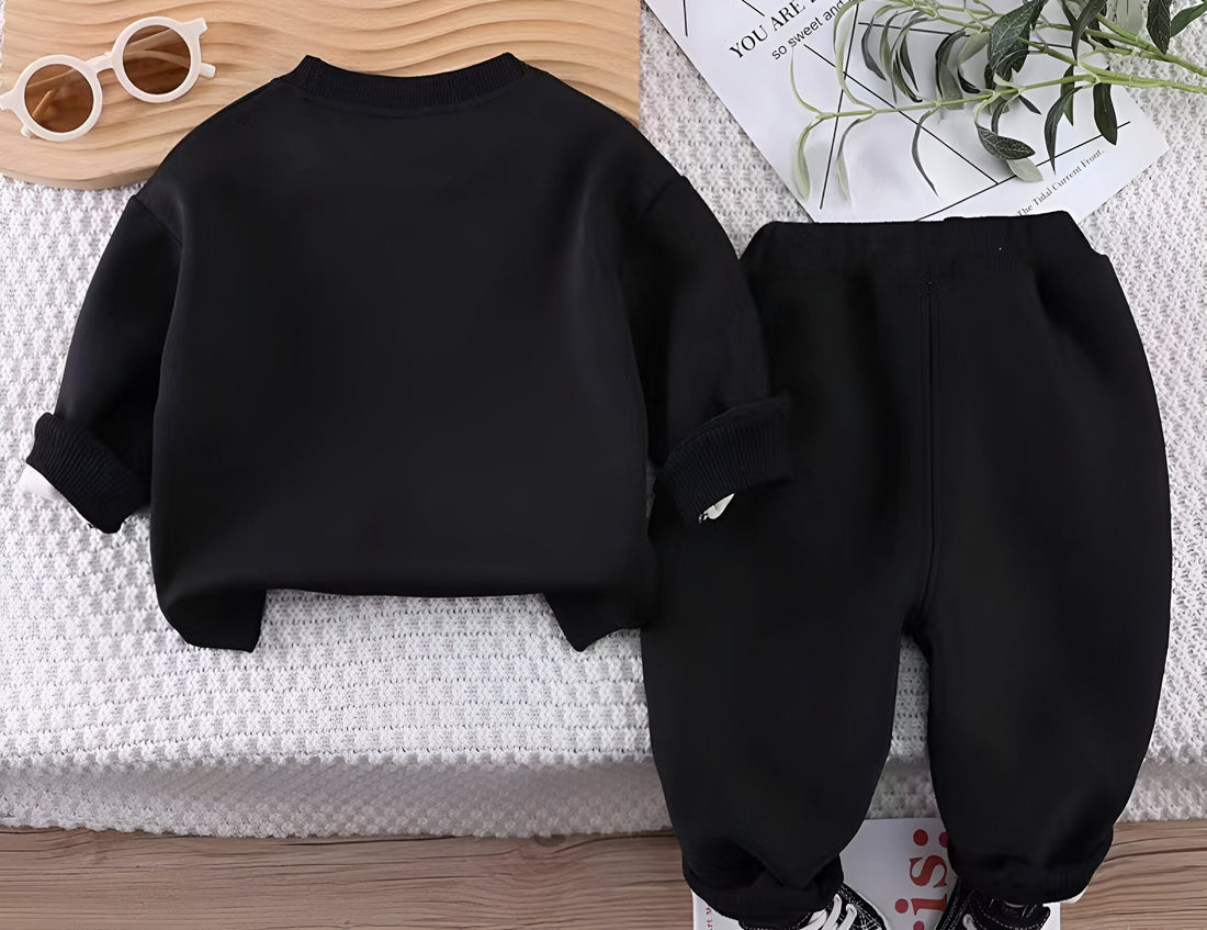 Boy's Cotton full Sleeves  Sweatshirt and Pant Set in Black Color (Black Panda)