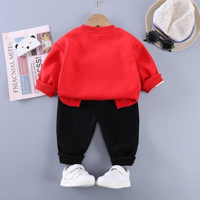 Boy's Cotton Full Sleeves Smile Printed Sweatshirt and Pant Set in Red (RedSmile)