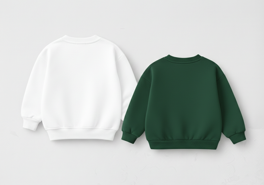 Girl's Cotton Full Sleeves Printed Sweatshirt Set Pack of 2 - White & Green