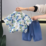 Boy's Dino Printed Shirt With Shorts Set