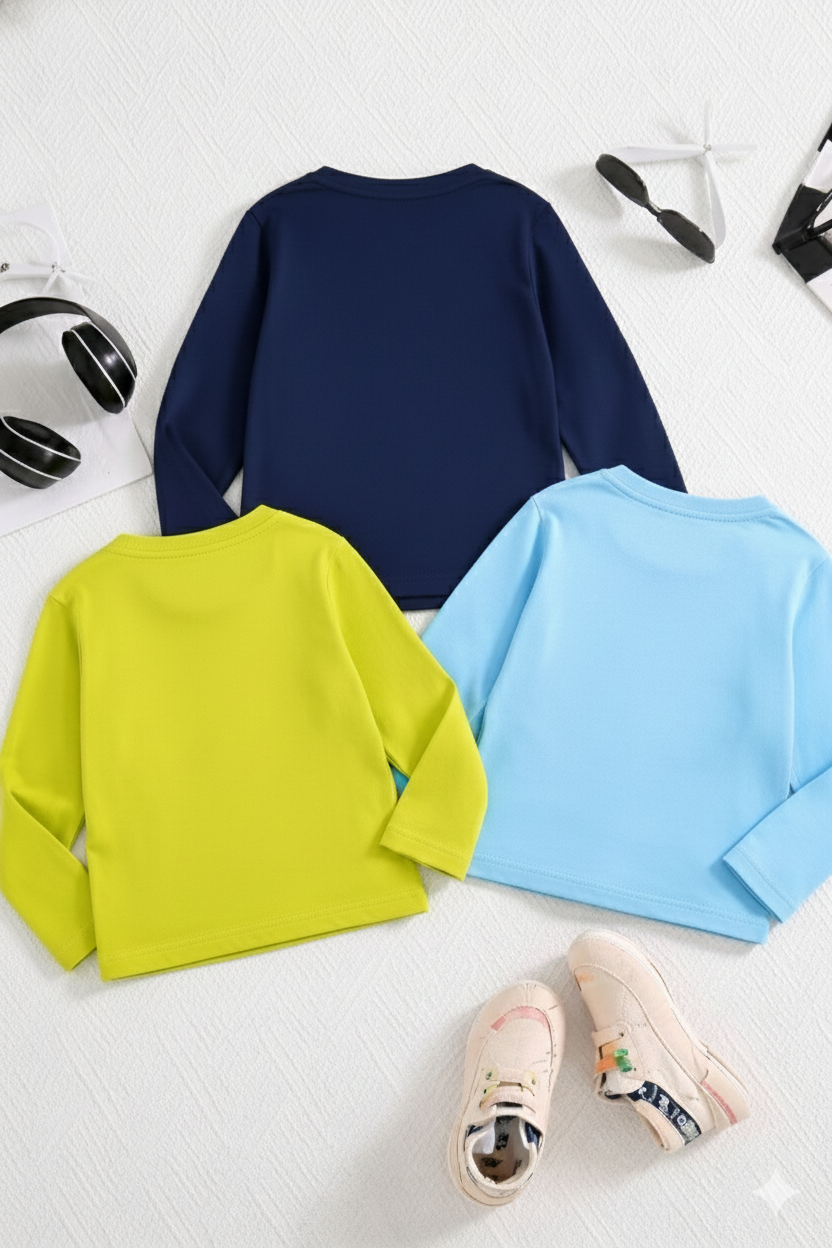 Boy's 3-Pack Awesome Print Cotton T-Shirts - Navy, Sky & Green