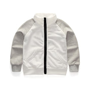 Girl's White & Grey Text Jacket & Skirt Set
